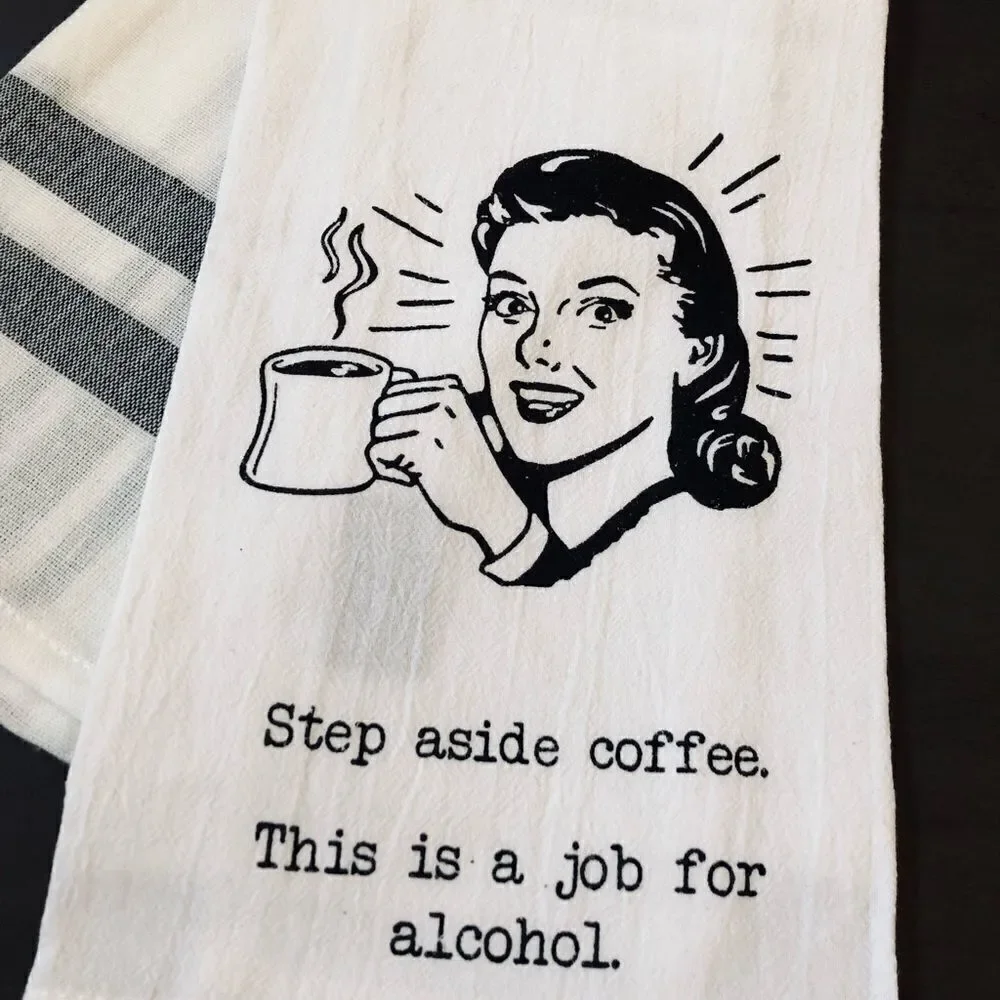 Funny Retro Coffee Alcohol Meme Dish Towels